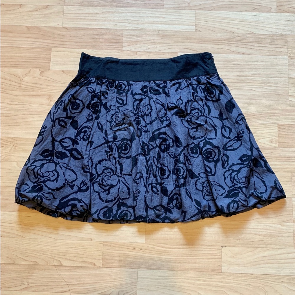 Forever 21 Rose Print Navy Bubble Skirt